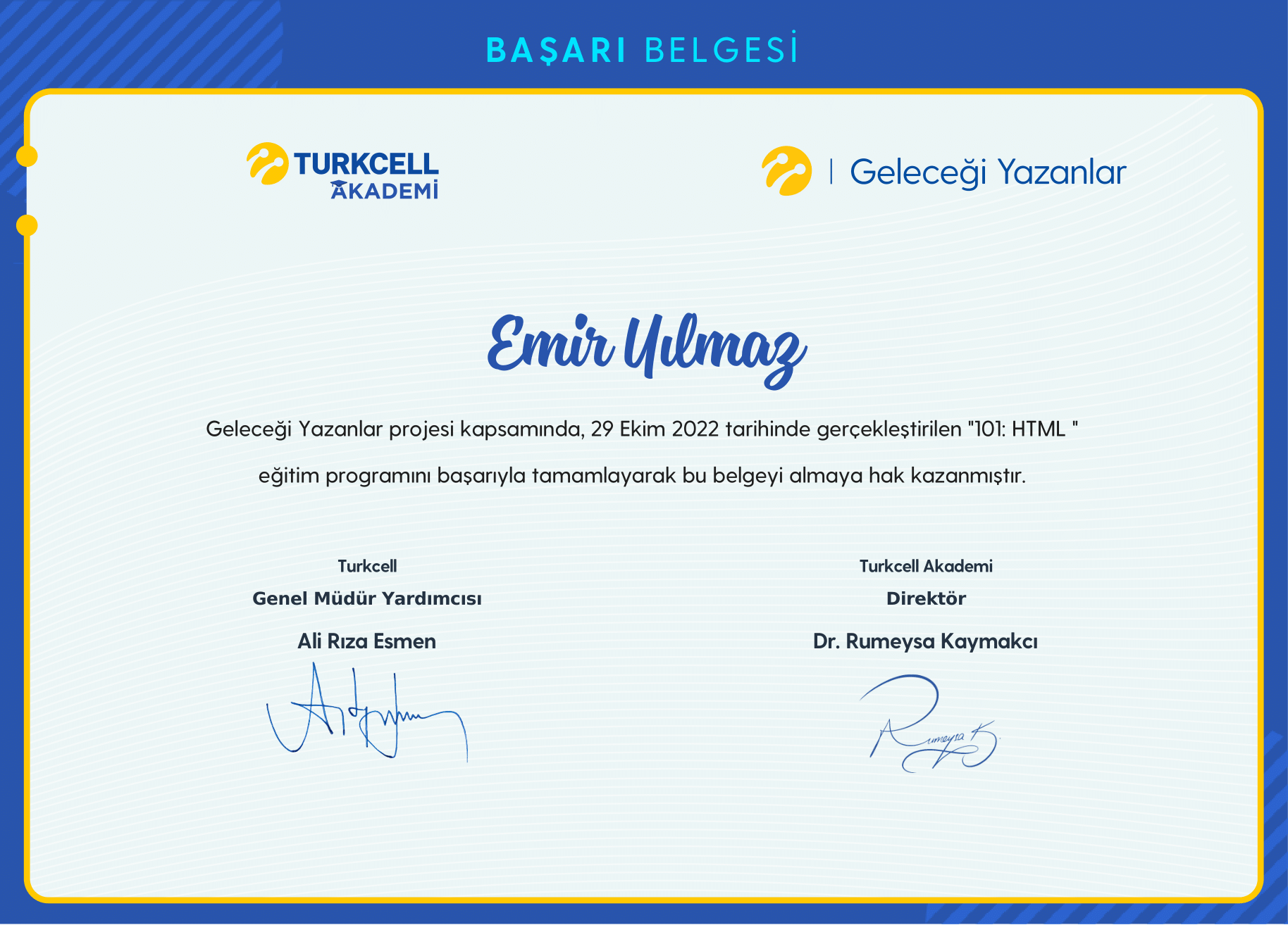 GELECEĞİ YAZANLAR SERTİFİKASI